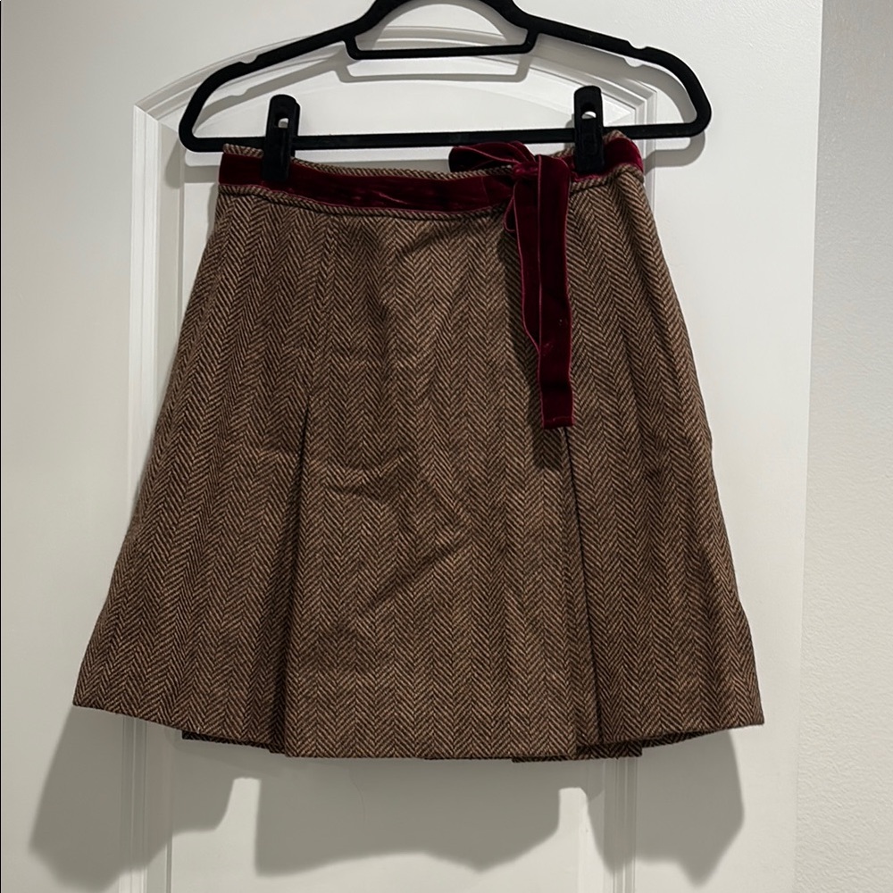 J. Crew Brown Pleated A-line Skirt with decorative bow